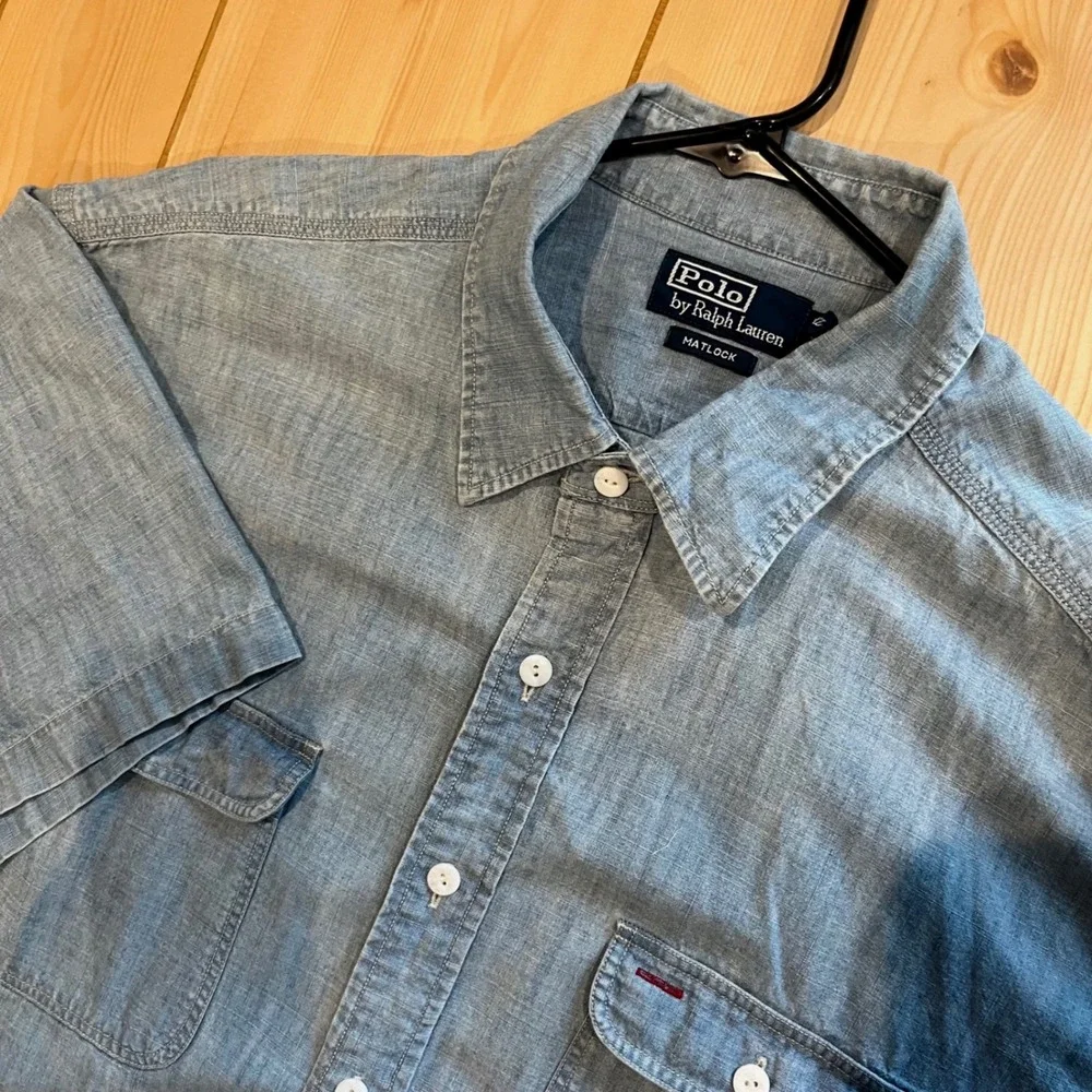 Vtg 90s Polo Ralph Lauren Men Matlock Light Blue Chambray Shirt XXL casual EUC - Picture 2 of 7